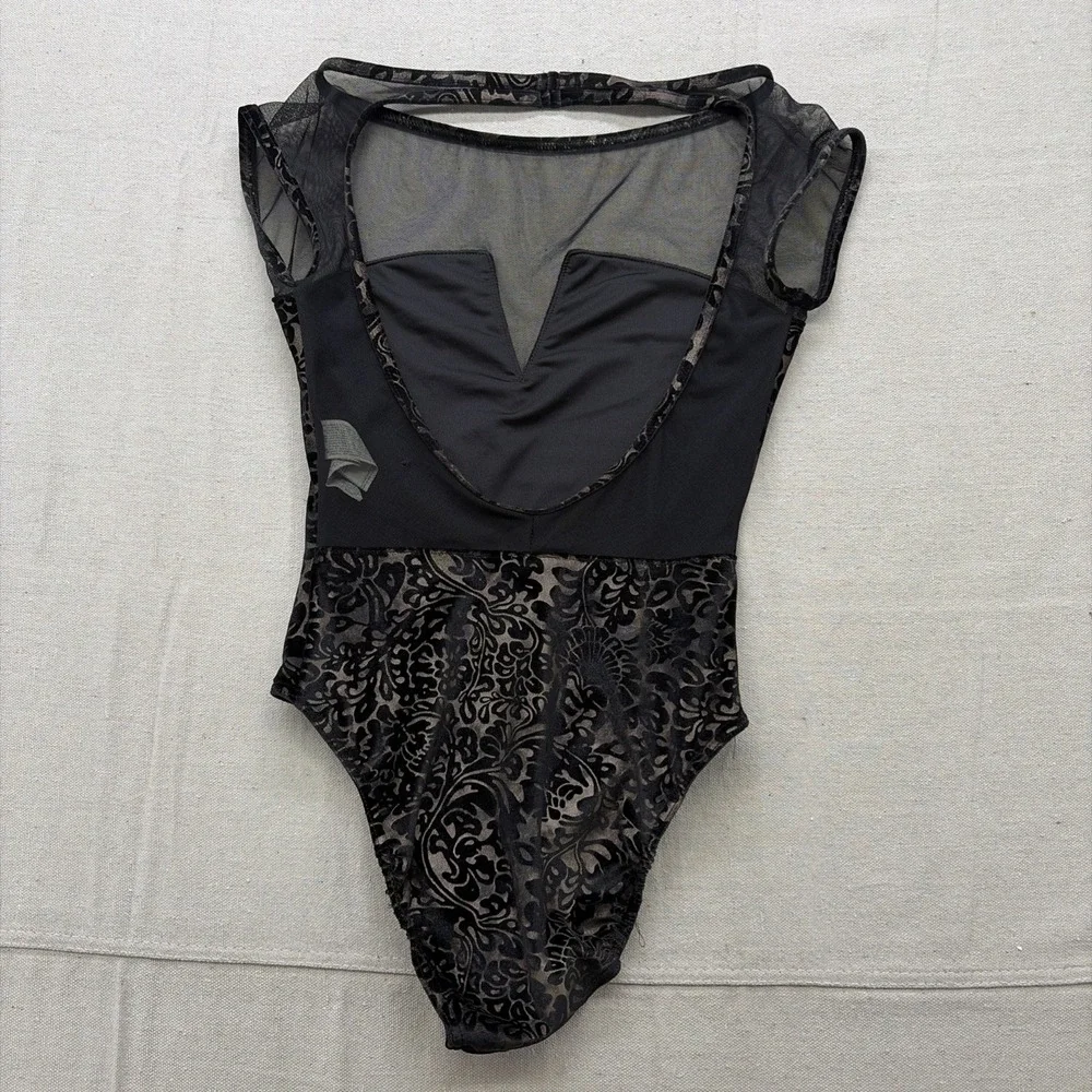 Capezio damask Dance Leotard mesh yoke Velvet/shear - Floral Velvet Leotard
